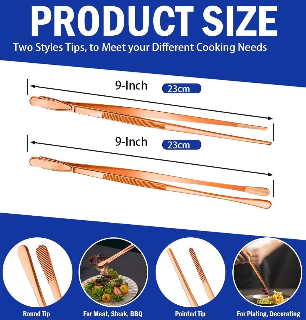 JETKONG 2 Pcs 12-Inch Kitchen Tweezers Fine Tweezer Tongs, Extra-Long Stainless Steel Cooking Tweezers (Silver)