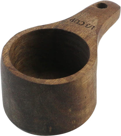 Oedema 2 Pcs Wooden Measuring Cup 1/4 Cup Mini Coffee Scoop Kitchen Measure Tool Measuring Spoon for Coffee Beans Tea