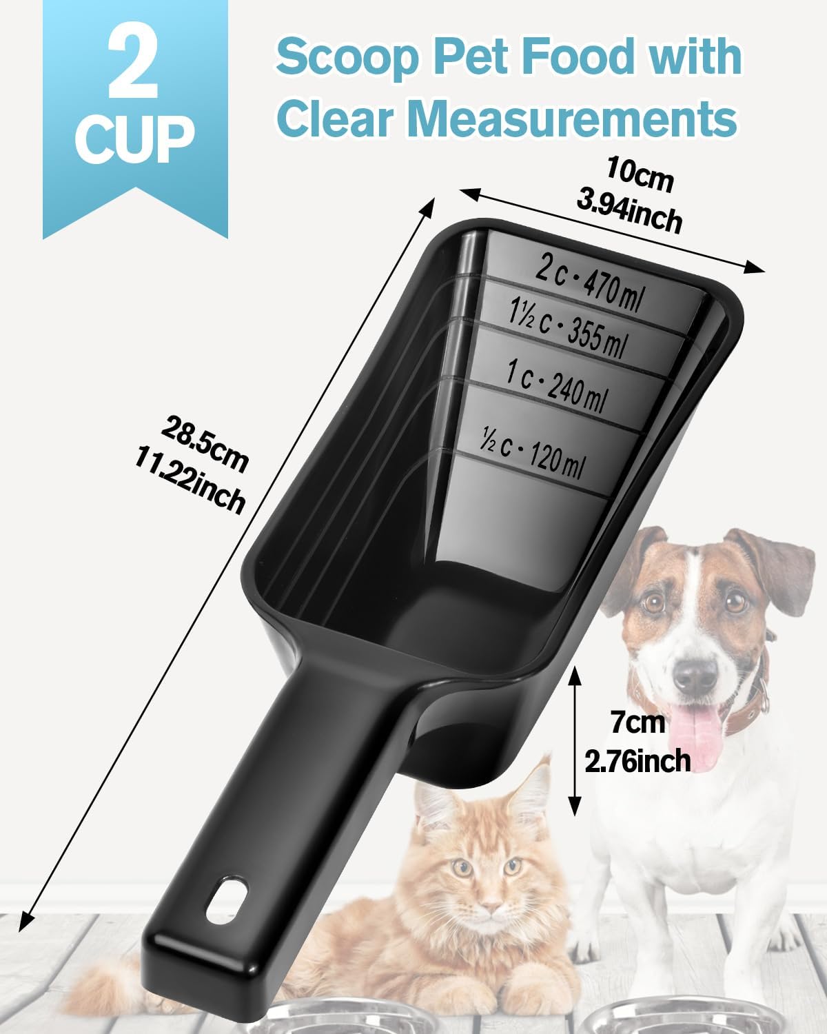 2 Cup Dog Food Scoop(2 Pack), Plastic Pet Food Scoop with Measuring Lines for Accurate Pet Food Portions,Dishwasher Safe (Grey and Pink)