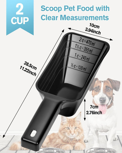2 Cup Dog Food Scoop(2 Pack), Plastic Pet Food Scoop with Measuring Lines for Accurate Pet Food Portions,Dishwasher Safe (Grey and Pink)