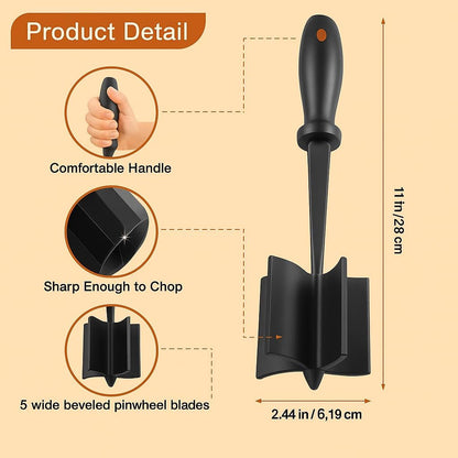 Manual Meat Chopper Tool – Heat Resistant Ground Beef Masher & Food Separator – Non-Electric Meat Grinder for Tacos, Burgers, Turkey, Sausage & More – Easy to Use & Clean