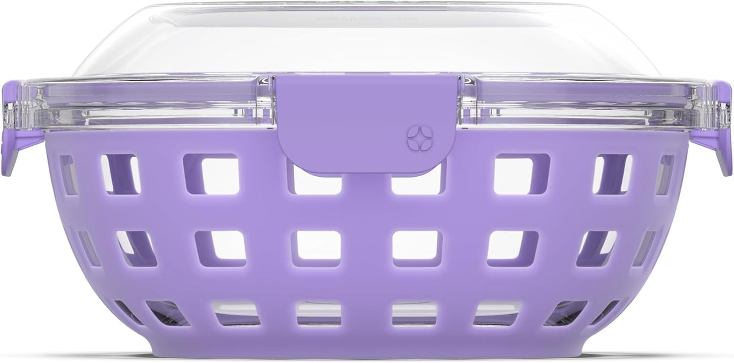 Ello DuraGlass Food Storage Glass Lunch Bowl - Meal Prep Container with Silicone Sleeve and Airtight Lid, 5 Cup, Yucca