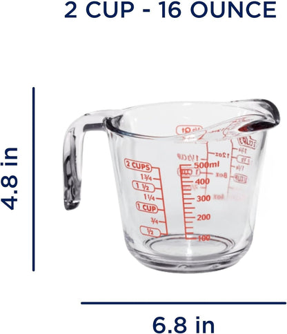 Glass Measuring Cup, 2 Cup, Glass Material, Heat Resistant, Microwave Oven Safe, Dishwasher Safe, with Spout, Easy Pour, 16 oz, Clear, for Baking Cooking Liquid