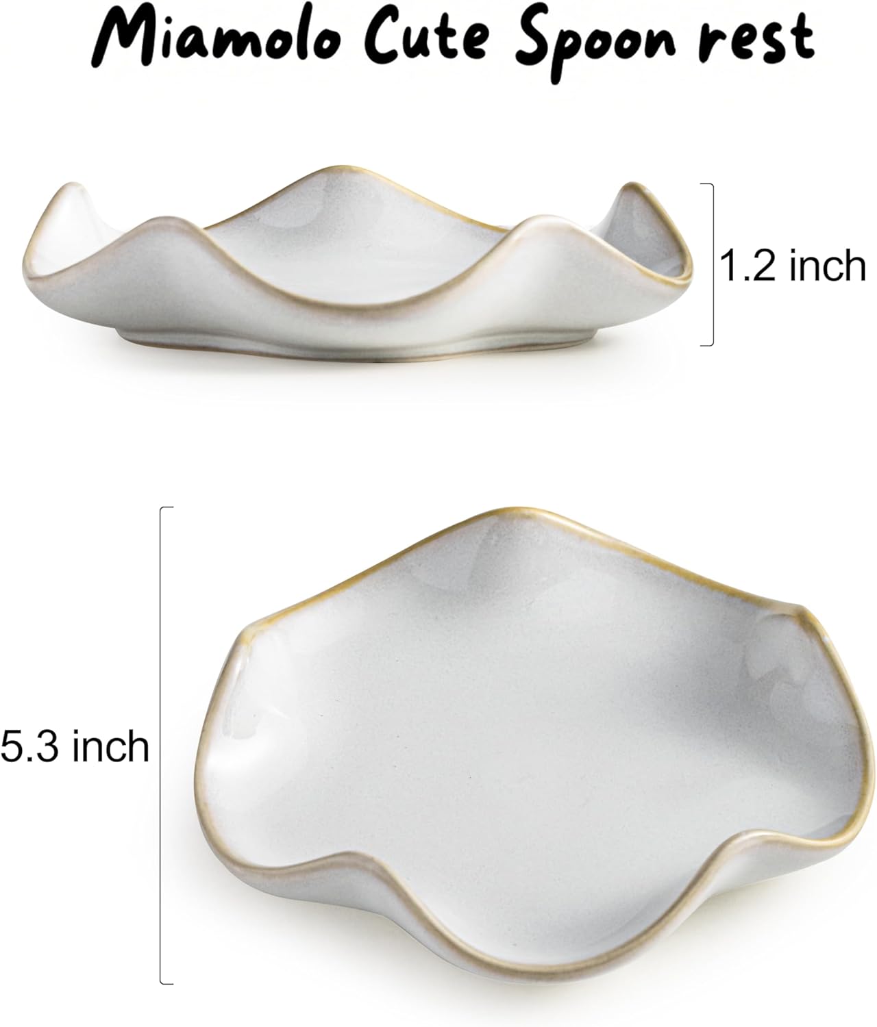 Miamolo Spoon Rest for Stove Top, Spoon Holder for Stove, 5.3In Ceramic Spoon Rest for Kitchen Counter, Coffee Spoon Holder with Ruffled Edge, Farmhouse Spatula Holder for Kitchen Decor, Beige