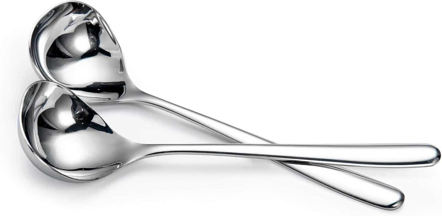 IMEEA 8-Inch Stainless Steel Sauce Ladle with Long Handle, Small Serving Ladle for Gravy, Dressing & Toppings, Set of 4