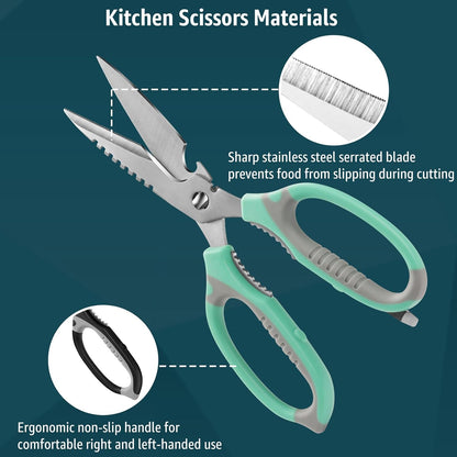 BoFuYuan Kitchen Scissors, 9-Inch Heavy Duty Multipurpose Food Cutting Shears, Detachable Dishwasher Safe, Sharp Serrated Blade, Ergonomic Non-Slip Handle for Food, Meat, Herbs, Black
