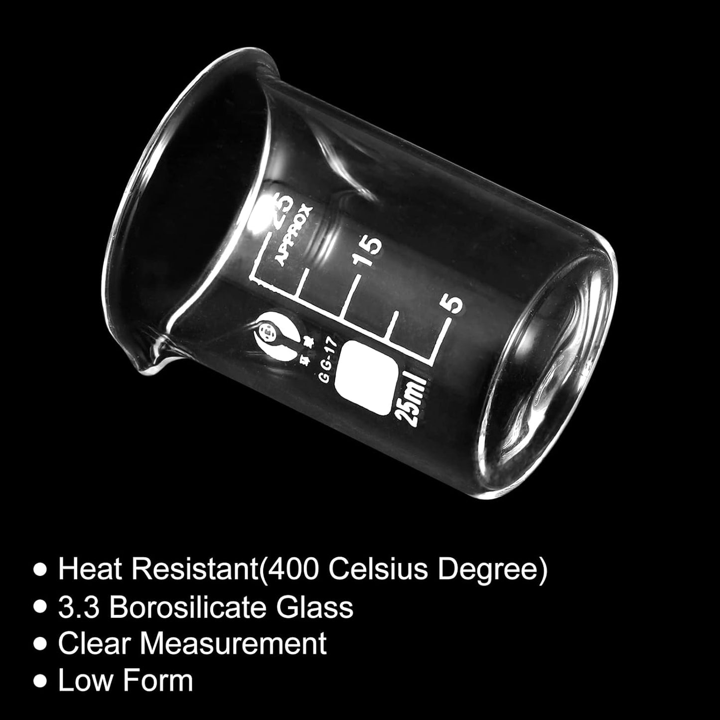 PATIKIL 3Pcs 10ml Low Form Glass Beaker, 3.3 Borosilicate Glass Graduated Printed Scale Measuring Cups with Spout for Kitchen Lab Liquids