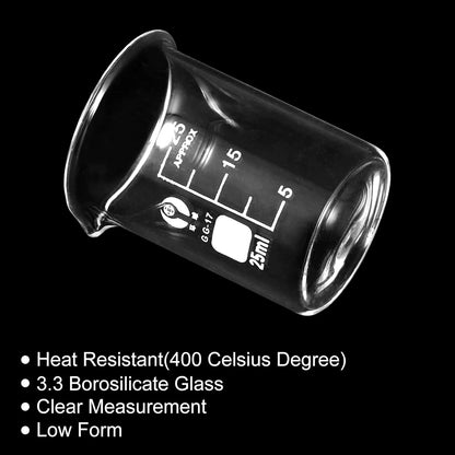 PATIKIL 3Pcs 10ml Low Form Glass Beaker, 3.3 Borosilicate Glass Graduated Printed Scale Measuring Cups with Spout for Kitchen Lab Liquids
