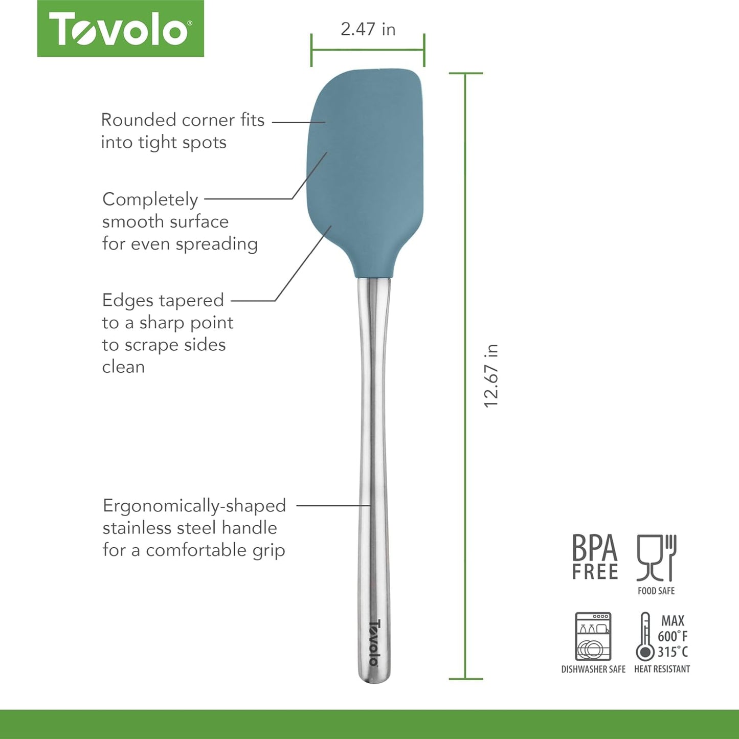 Tovolo Flex Core Silicone Spatula Spoonula Set of 2 for Non Stick Cast Iron Cooking & Baking, Dishwasher Safe Heat Resistant BPA Free Long Stainless Steel Handle Kitchen Utensil, Charcoal Gray
