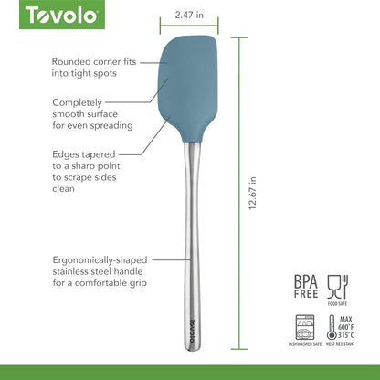 Tovolo Flex Core Silicone Spatula Spoonula Set of 2 for Non Stick Cast Iron Cooking & Baking, Dishwasher Safe Heat Resistant BPA Free Long Stainless Steel Handle Kitchen Utensil, Charcoal Gray