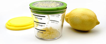 RSVP International Kitchen Collection Multi-Function Zester/Grater, Airtight and Leak Proof Container, Dishwasher Safe, 6 oz Capacity, Yellow