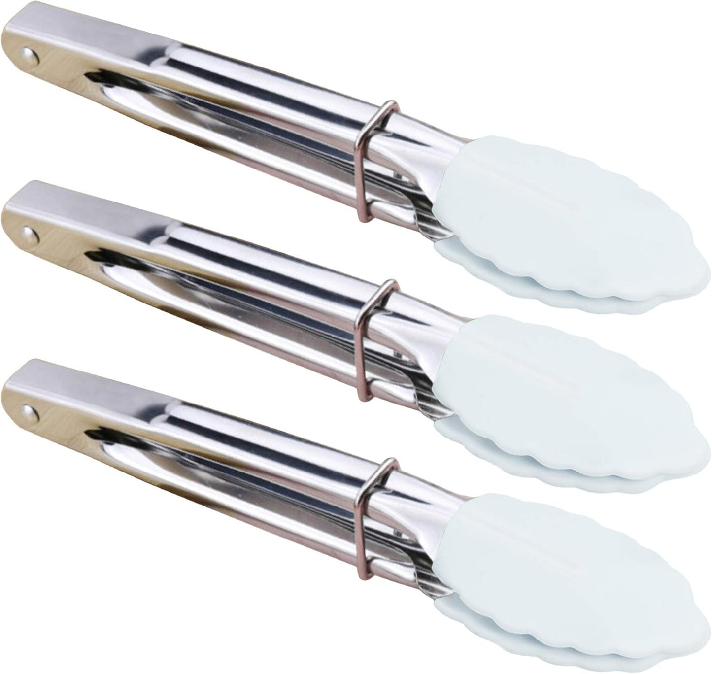 HINMAY Small Tongs with Silicone Tips 7-Inch Mini Serving Tongs, Set of 6 (Green Red Blue Purple Pink Orange)
