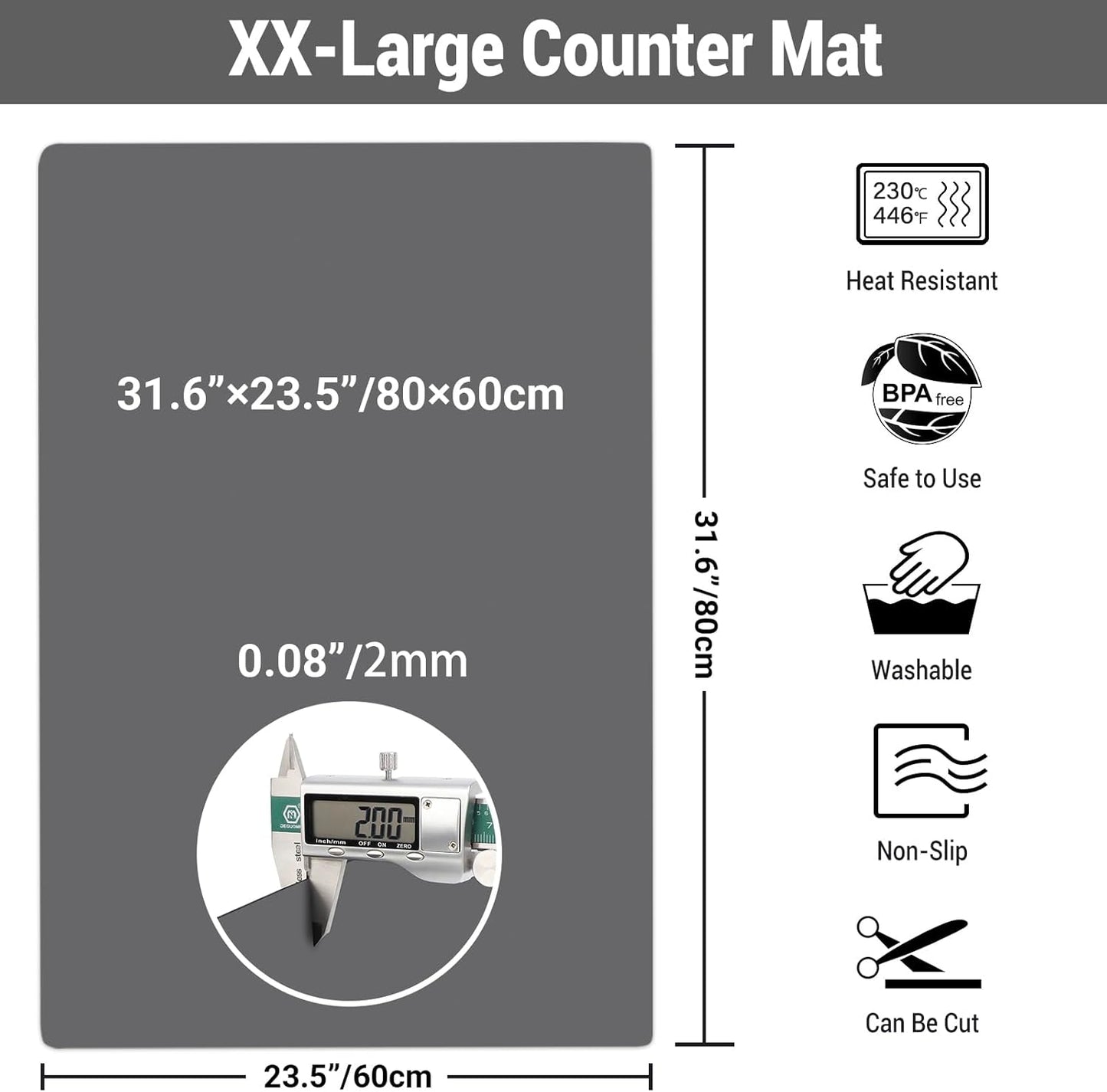Ewen 35.6x23.5in 2mm Silicone Mats for Kitchen Counter, Thick Heat Resistant Silicone Mat, Extra Large Non-Stick Pastry Mat Glass Top Stove Cover Countertop Protector for Baking Coffee Bar Translucent