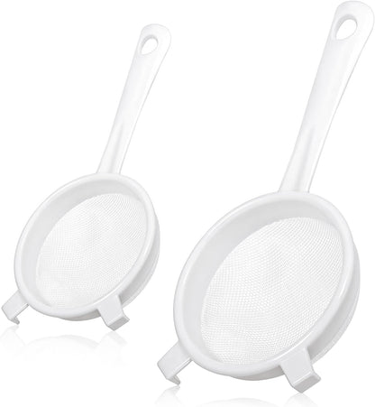 2 Pcs Double Ear Kefir Strainer Set with Handle Plastic Strainer for Kefir Grains Plastic Nylon Fine Mesh Sieve 2 Size Kitchen Strainers for Baking Tea Milk Food