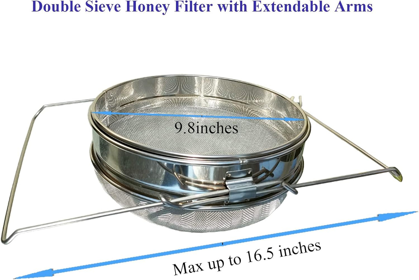 Honey Strainer for 5 Gallon Bucket Stainless Steel Double Sieve Honey Filter Strainer for Clean Honey with Up to 16.5 inches Extendable Arms