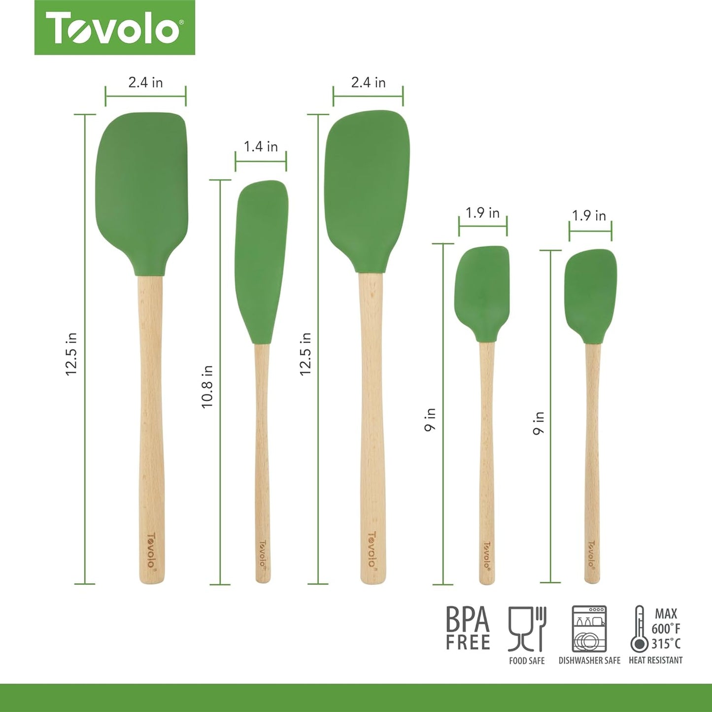 Tovolo Silicone Spatula with Wooden Handle Set of 5 Piece Silicone Kitchen Utensil Set Spoonula Jar Scraper Mini Spatula and Spoonula for Cooking Baking Mixing Folding Deep Indigo