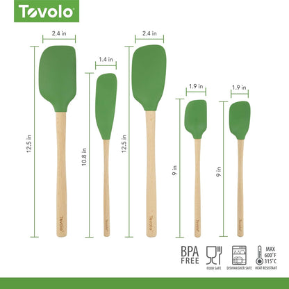 Tovolo Silicone Spatula with Wooden Handle Set of 5 Piece Silicone Kitchen Utensil Set Spoonula Jar Scraper Mini Spatula and Spoonula for Cooking Baking Mixing Folding Deep Indigo