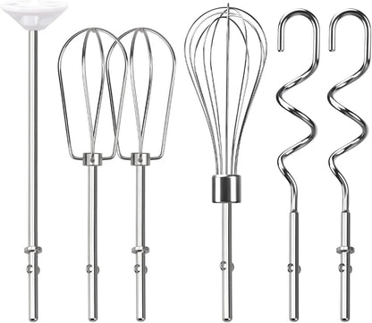 Hand Mixer Beaters Attachments, Whisk, Dough Hooks, and Liquid Blending Rod, Stainless Steel Hand Mixer Accessories Compatible with Kitchenaid Hand Mixers KHM3 KHM5 KHM7 KHM9, KHM926, KHM512, Set of 6