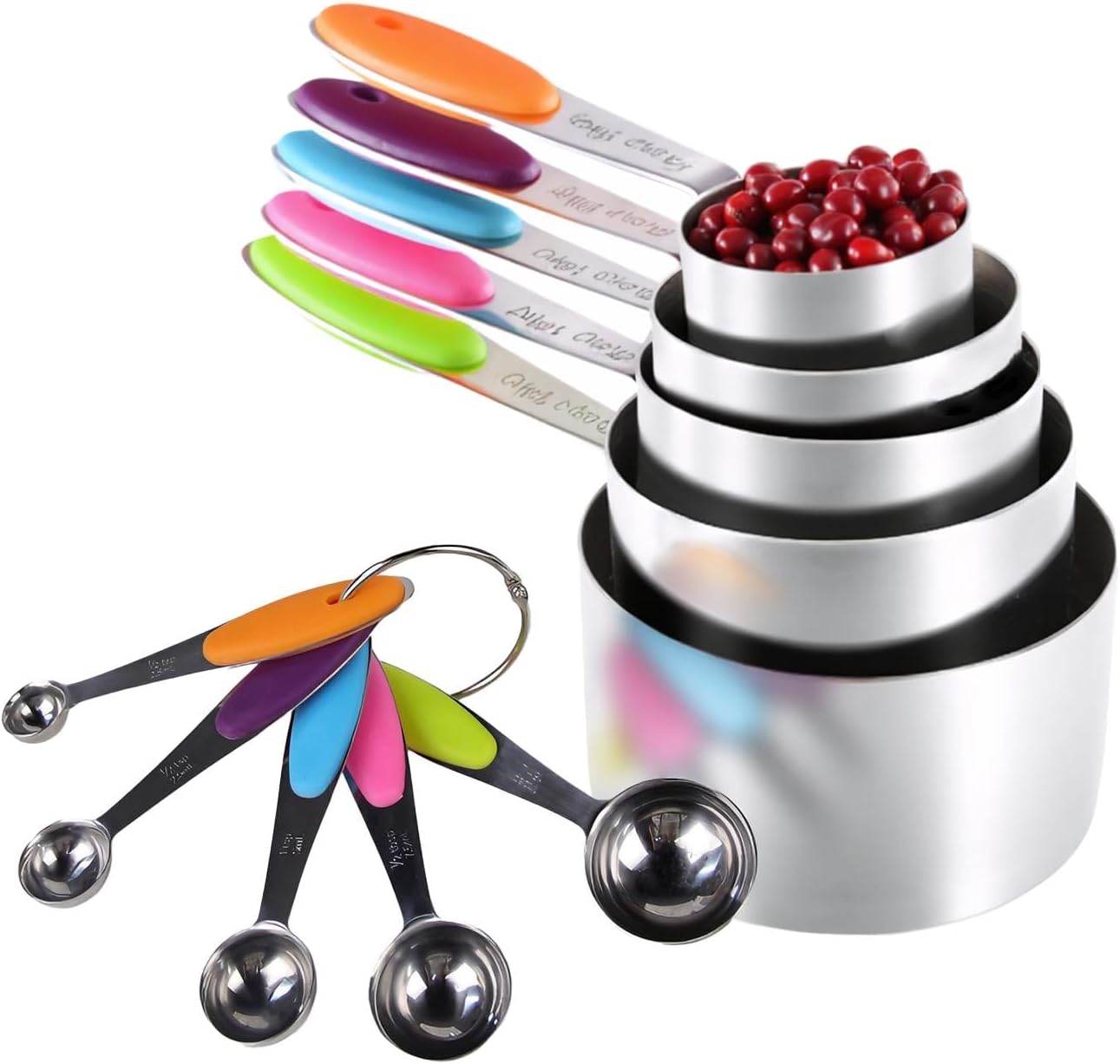 Inmorven 10pcs Measuring Cups and Spoons Set, BPA-Free Plastic Kitchen Baking Tools with Engraved Markings, Stackable Design for Dry & Liquid Ingredients (Pink)