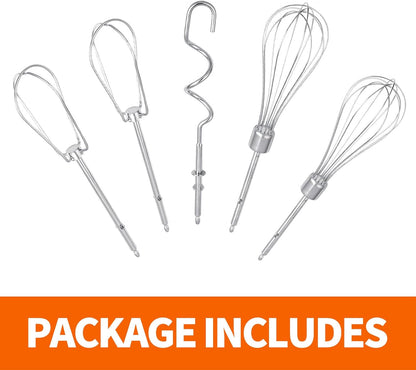 5 Pack Hand Mixer Replacement Beaters Compatible with BLACK and DECKER Electric Hand Held Mixer, Include 2 Mixer beaters, 2 Dough Hooks, 1 Whisk, Beaters Electric Mixer Parts Accessories