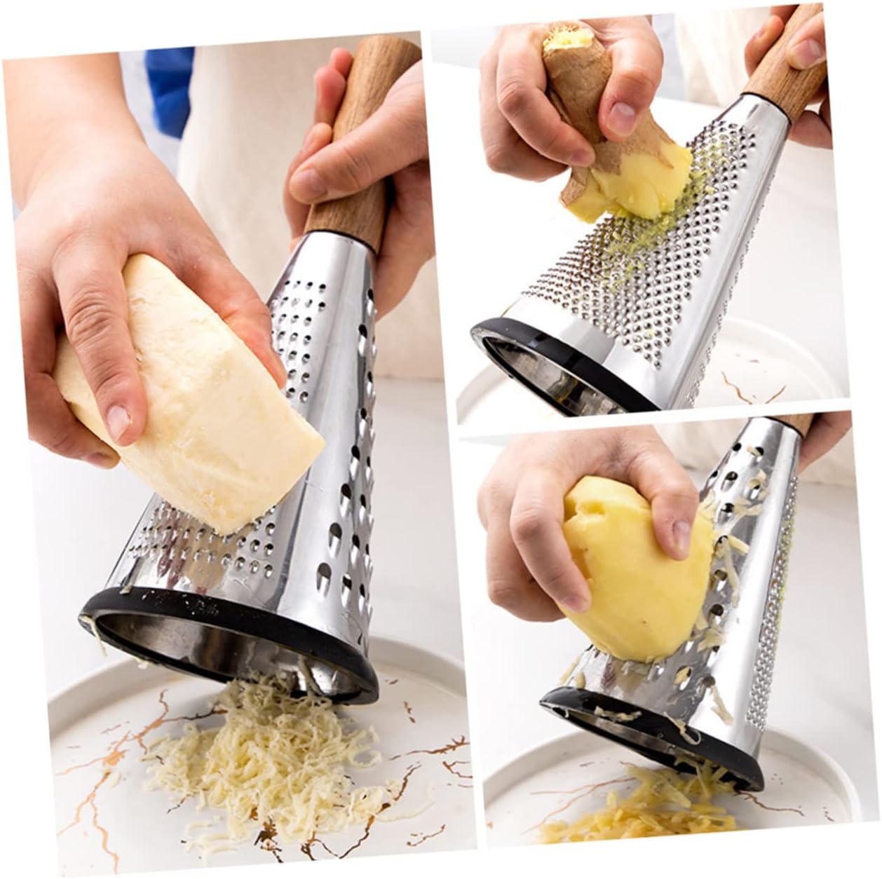 Kitchen Grater Cheese Grater with Handle Carrot Peeler Veggie spiralizer Manual Mandoline Slicer Cheese Slicer Cucumber Slicer Cone-Shaped Cheese Grater Truffle Wood Vertical