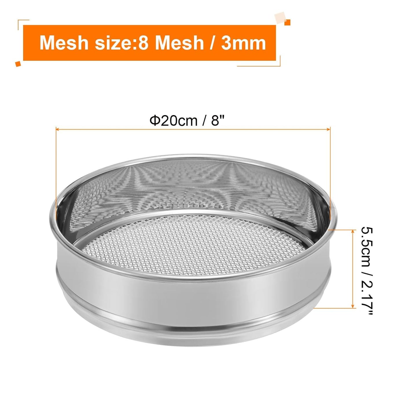 PATIKIL 40 Mesh Lab Sieve, 8" Diameter Test Sieve 304 Stainless Steel Wire Cloth (0.45mm) for Industrial Laboratory - Colors A