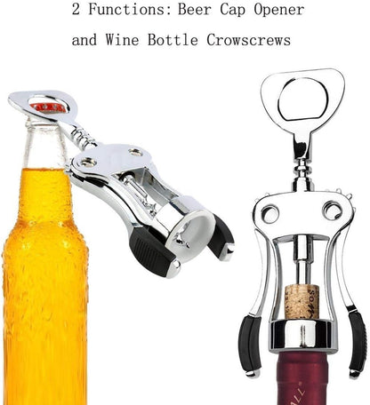 Wing Corkscrew,Ilyever Premium Wine Opener with Bottle Stopper,Multifunctional Corkscrew Wine Cork Opener Bottler Opener Remover for Home, Kitchen,Restaurant,Party and as Gift,Black