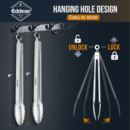 Tongs For Cooking - Heat Resistant 600 Degrees Stainless Steel Kitchen Tong,Heavy Duty Metal Locking Tongs - Perfect for Food,Salad and BBQ set of 3 (7",9" and 12") Dishwasher