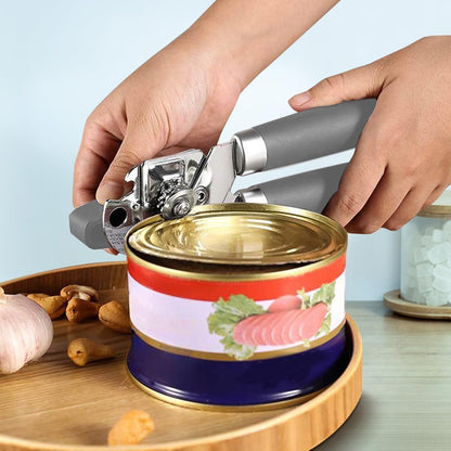 The Original Heavy Duty Stainless Steel Smooth Edge Manual Can Opener and Bottle Openers, Soft Handle, Rust Proof Oversized Handheld Easy Turn Knob,Grey
