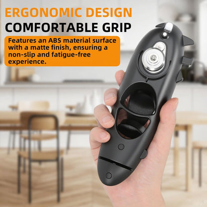 8 in 1 Multifunctional Can Opener, Black Smooth Edge Bottle Opener with Magnetic,360°Rotating Handle Can Opener Manual