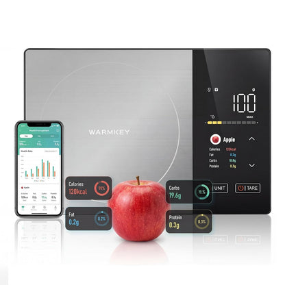 TFT Dual Display Smart Nutrition Scale with App, Tracks Calories, Fat, Carbs & Protein, 1g Precision, 5kg/11lb, 50 Foods 24 Nutrients, for Meal Prep, Keto & Healthy Diet