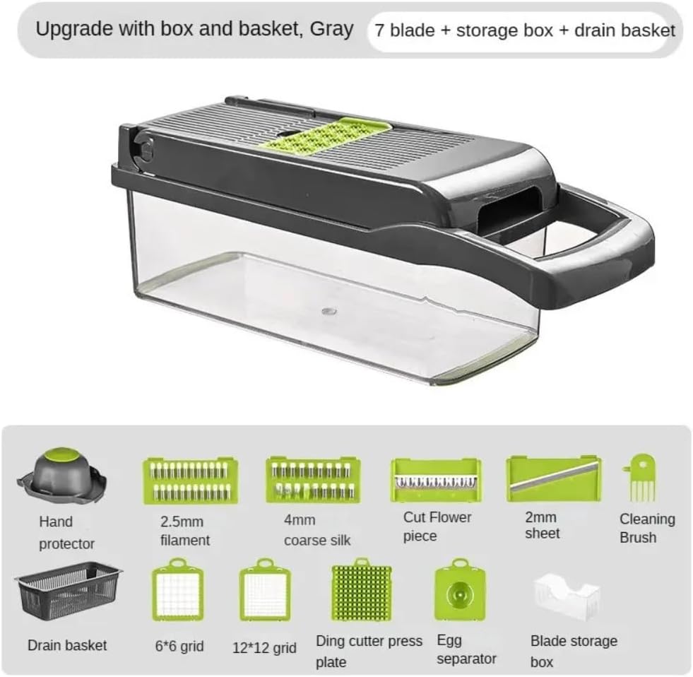 16-in-1 Ultimate Vegetable Chopper & Mandoline Slicer – Multi-Blade Food Dicer, Spiralizer, Grater & Cutter with Container – Kitchen Gadget for Fruits, Veggies, Cheese – Black & Green