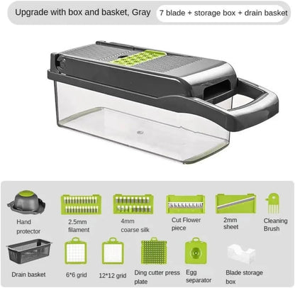 16-in-1 Ultimate Vegetable Chopper & Mandoline Slicer – Multi-Blade Food Dicer, Spiralizer, Grater & Cutter with Container – Kitchen Gadget for Fruits, Veggies, Cheese – Black & Green