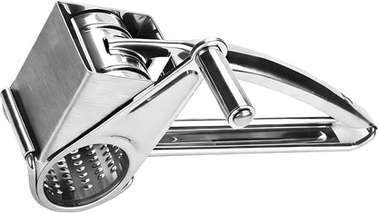 Hand Crank Cheese Grater with 2 Blades, Stainless Steel Rotary Cheese Shredder, Manual Cheese Grater with Extended Handle, Easy to Clean Kitchen Tool for Cheese, Vegetables, Nuts