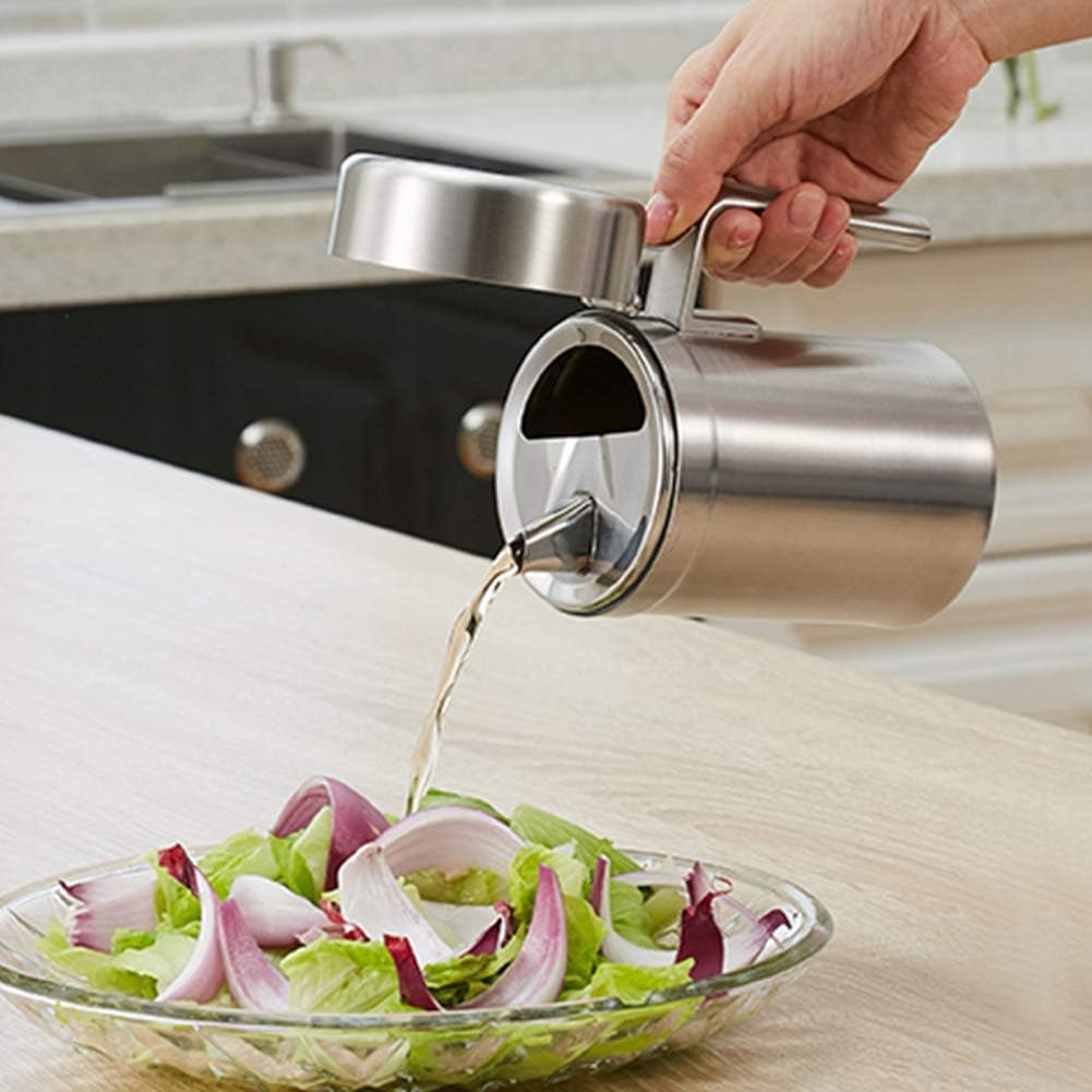 Olive Oil Dispenser, 550ML Stainless Steel Bottle with Lid, Leak Proof, Salad Dressing Storage, Cooking & BBQ