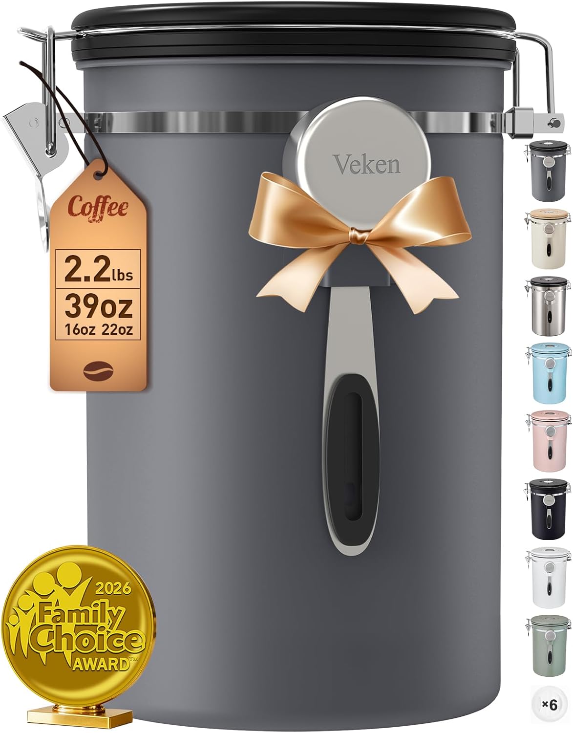 Veken Coffee Canister, Airtight Stainless Steel Kitchen Food Storage Container with Date Tracker and Scoop for Beans, Grounds, Tea, Flour, Cereal, Sugar, Cookie, 16OZ, Cream