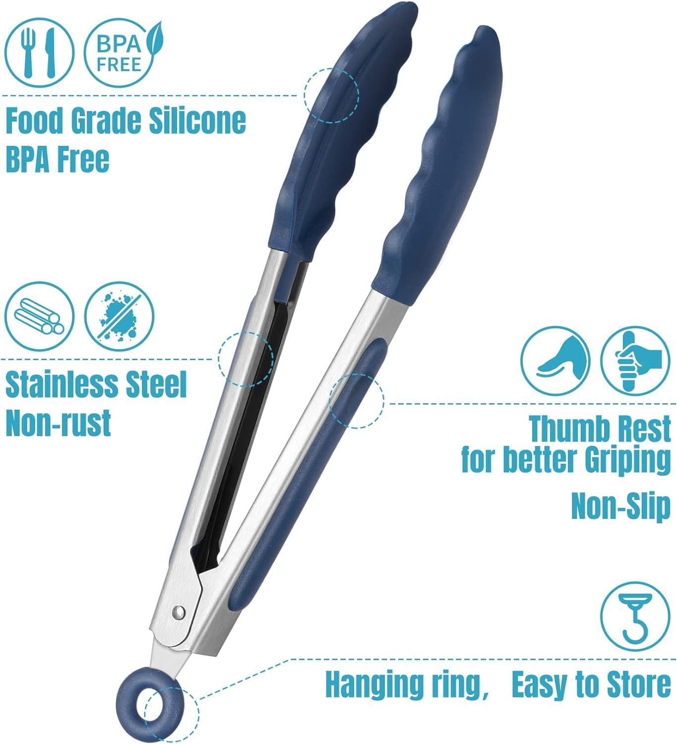 Hotec Silicone Kitchen Tongs for Cooking 9-Inch Serving Tongs with Silicone Tips, Set of 3 (Gradient Blue)
