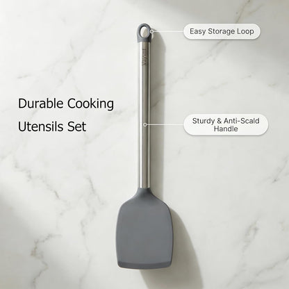 Vayvnt 4PCS Kitchen Utensils Set, Heat Resistant Silicone Utensils Set for Cooking, Non Scratch Spatula Spoons for Non Stick Pan, Large Kitchen Cooking Tools, Metal Long Handle&Dishwasher Safe, Blue
