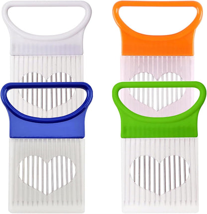 YVPSI 4pcs Onion Holder Slicer with Cover Stainless Steel Onion Cutter Vegetable Chopper Tomato Potato Slicer Cutter Food Slicer Assistant Tool for Tomato Lemon Avocados Vegetables Fruit and Meat