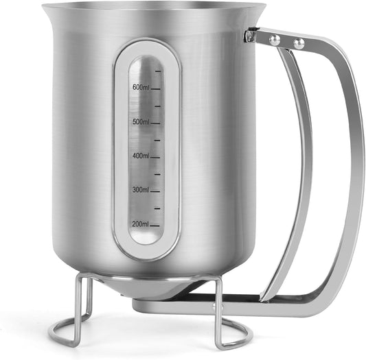 30 OZ Pancake Batter Dispenser with Viewing Window Stainless Steel Batter Dispenser for Baking Cupcakes,Muffins,Cooking,Crepes,Waffles (Stainless Steel)