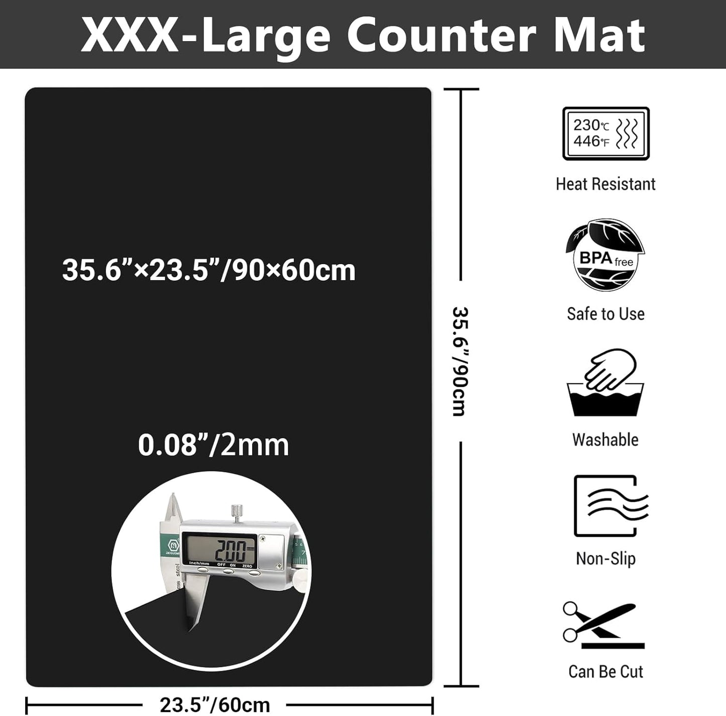 Ewen 35.6x23.5in 2mm Silicone Mats for Kitchen Counter, Thick Heat Resistant Silicone Mat, Extra Large Non-Stick Pastry Mat Glass Top Stove Cover Countertop Protector for Baking Coffee Bar Translucent