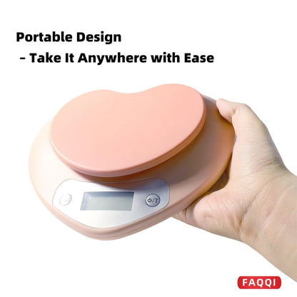 Cute Kitchen Scale, Digital Food Scale with LCD Display, 11 lb (5kg) Capacity, 0.03 oz (1g) Precision for Baking and Cooking (Pink)