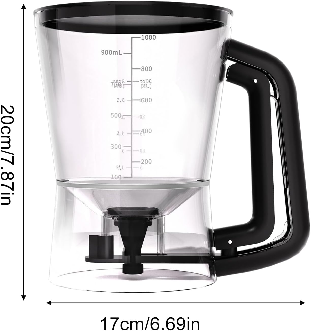 Pancake Batter Mixer - 1L Funnel Shape Container, Precise Baking Accessory, Comfortable Squeeze Handle, Cake Dispenser with Stand | Controlled Batter Pourer for Maker Waffles Pancakes Sauce Dressing