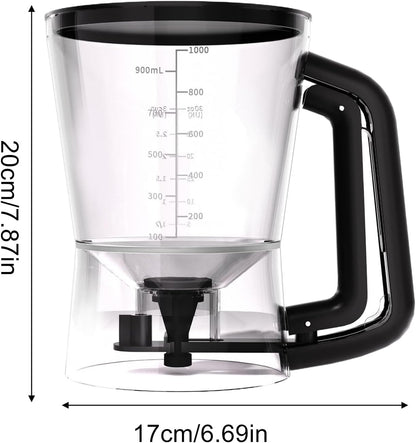 Pancake Batter Mixer - 1L Funnel Shape Container, Precise Baking Accessory, Comfortable Squeeze Handle, Cake Dispenser with Stand | Controlled Batter Pourer for Maker Waffles Pancakes Sauce Dressing