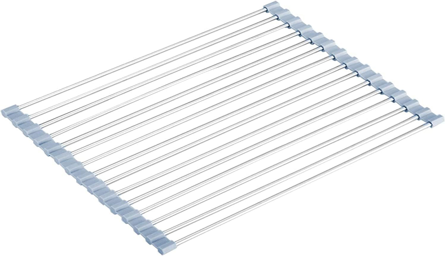 Seropy Roll Up Dish Drying Rack Over The Sink for Kitchen Sink Drying Rack Folding Dish Drainer Mat Rolling Dish Rack Sink Rack Stainless Steel Kitchen Dry Rack Black 17.5x15.7 Inch