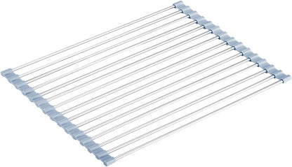Seropy Roll Up Dish Drying Rack Over The Sink for Kitchen Sink Drying Rack Folding Dish Drainer Mat Rolling Dish Rack Sink Rack Stainless Steel Kitchen Dry Rack Black 17.5x15.7 Inch