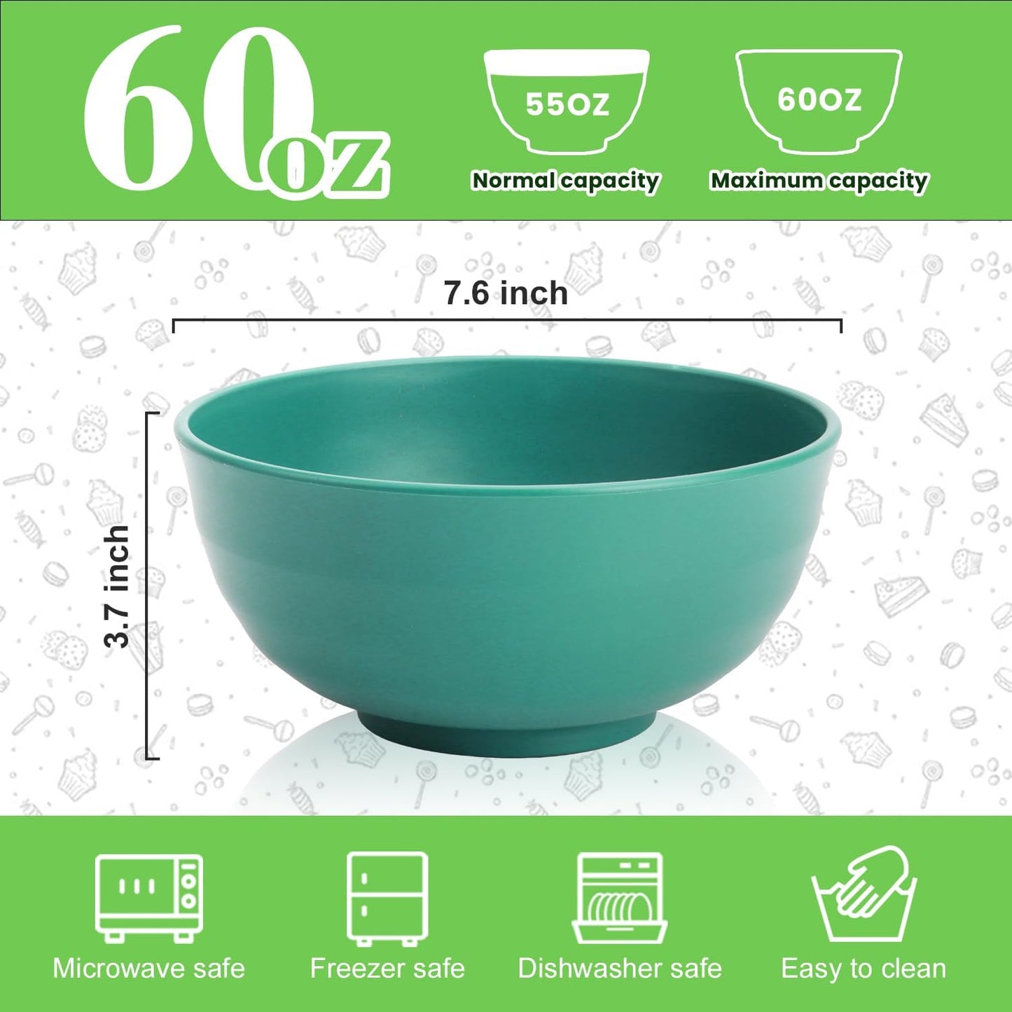 Wheat Straw Bowls Set with Lids, Unbreakable 40 OZ Cereal Bowls Set of 4, Salad Container for Lunch, Microwave & Dishwasher Safe Bowl Set for Kitchen, Picnic, RV, Camping, Multi