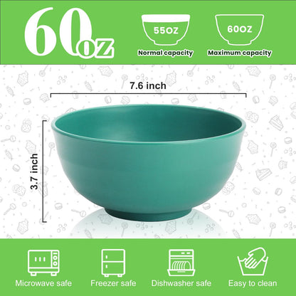 Wheat Straw Bowls Set with Lids, Unbreakable 40 OZ Cereal Bowls Set of 4, Salad Container for Lunch, Microwave & Dishwasher Safe Bowl Set for Kitchen, Picnic, RV, Camping, Multi