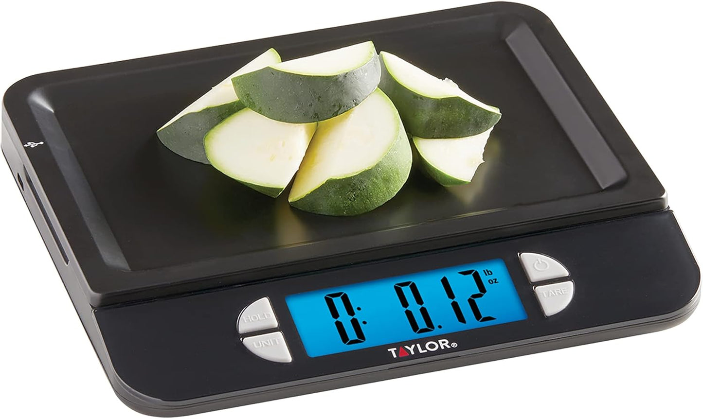 Taylor 22LB High Capacity Kitchen Food Scale with Stainless Steel Surface, Backlit Display, and USB Recharging Cord Included, White