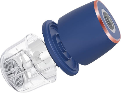 Electric Garlic Chopper, Mini Food Processor & Vegetable Chopper, 350ml Portable Cordless USB Rechargeable Garlic Chopper, Mini Chopper for Onion, Herb, Nut, Easy to Clean Glass Container（Blue）